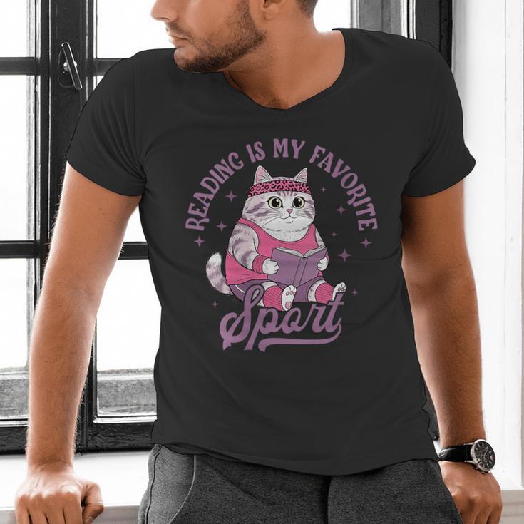 Reading Is My Favorite Sport Bookworm Cat Lover Book-Club Men's V-Neck T-Shirt Reading Is My Favorite Sport Bookworm Cat Lover Book-Club Men's V-Neck T-Shirt