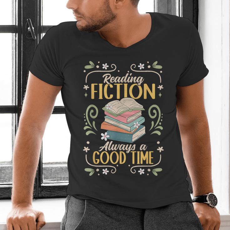 Reading Fiction Always A Good Time Book Reading Bookworm Men's V-Neck T-Shirt