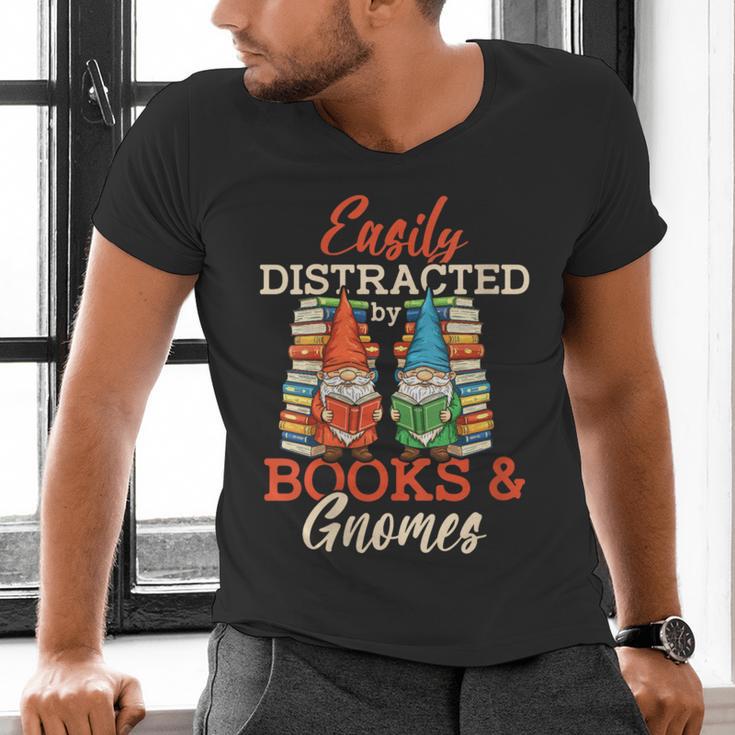 Reading Gnomes Cute Easily Distracted By Books And Gnomes Men's V-Neck T-Shirt
