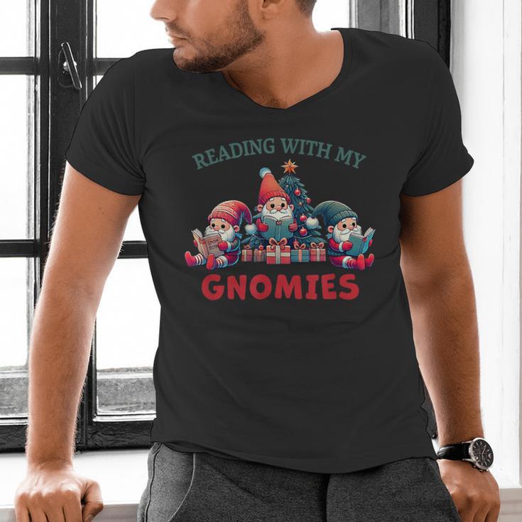 Reading With My Gnomies Reading Book Christmas Men's V-Neck T-Shirt