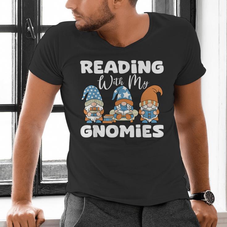 Reading With My Gnomies Gnomes Books Lover Bookworm Men's V-Neck T-Shirt Reading With My Gnomies Gnomes Books Lover Bookworm Men's V-Neck T-Shirt