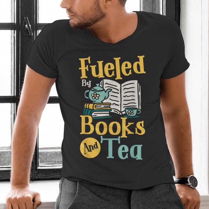 Reading Hobby Bookshelves Library Fueled By Books And Tea Men's V-Neck T-Shirt