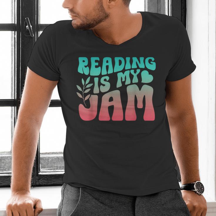 Reading Is My Jam Book Lover Bookworm Teacher Library Reader Men's V-Neck T-Shirt Reading Is My Jam Book Lover Bookworm Teacher Library Reader Men's V-Neck T-Shirt