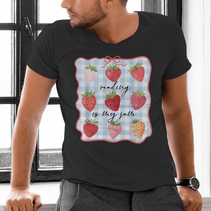 Reading Is My Jam Preppy Stawberry Bookworm Book Lover Nerd Men's V-Neck T-Shirt Reading Is My Jam Preppy Stawberry Bookworm Book Lover Nerd Men's V-Neck T-Shirt