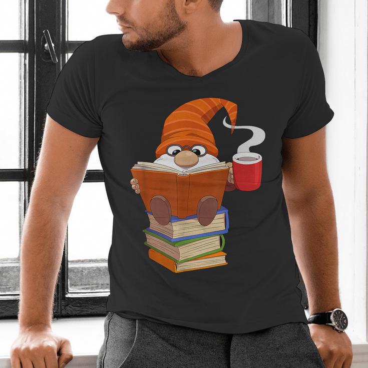 Reading Lover Book Graphic Gnome Men's V-Neck T-Shirt
