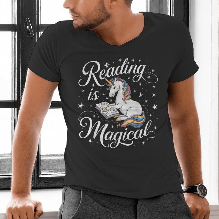 Reading Is Magical Unicorn Book Lover Fantasy Kids Men's V-Neck T-Shirt