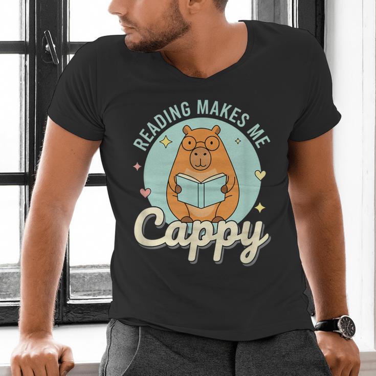 Reading Makes Me Cappy Bookworm Capybara Book Reading Men's V-Neck T-Shirt