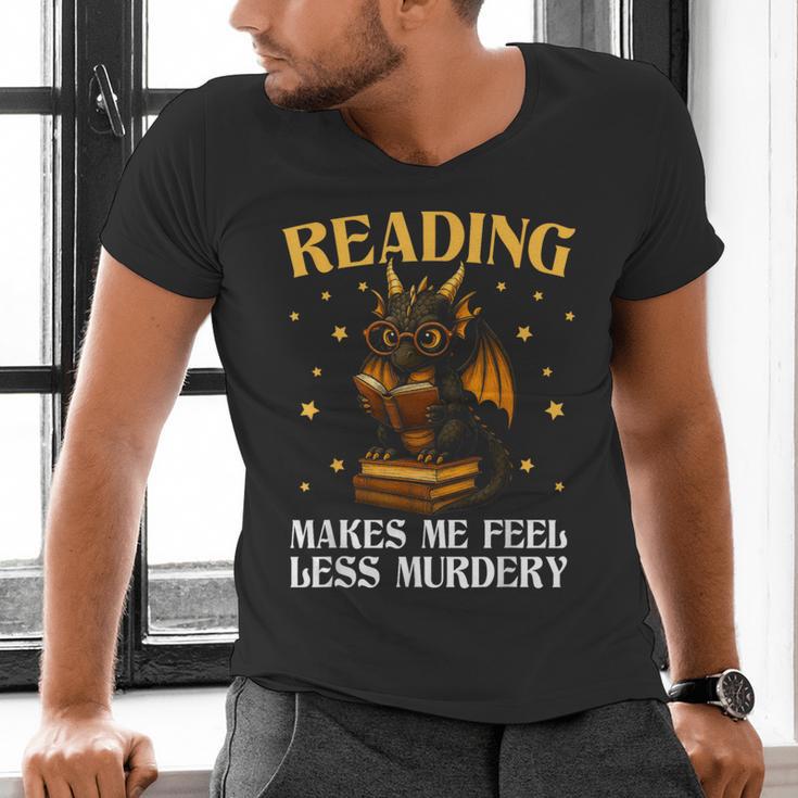 Reading Makes Me Feel Less Murdery Book Dragon Men's V-Neck T-Shirt