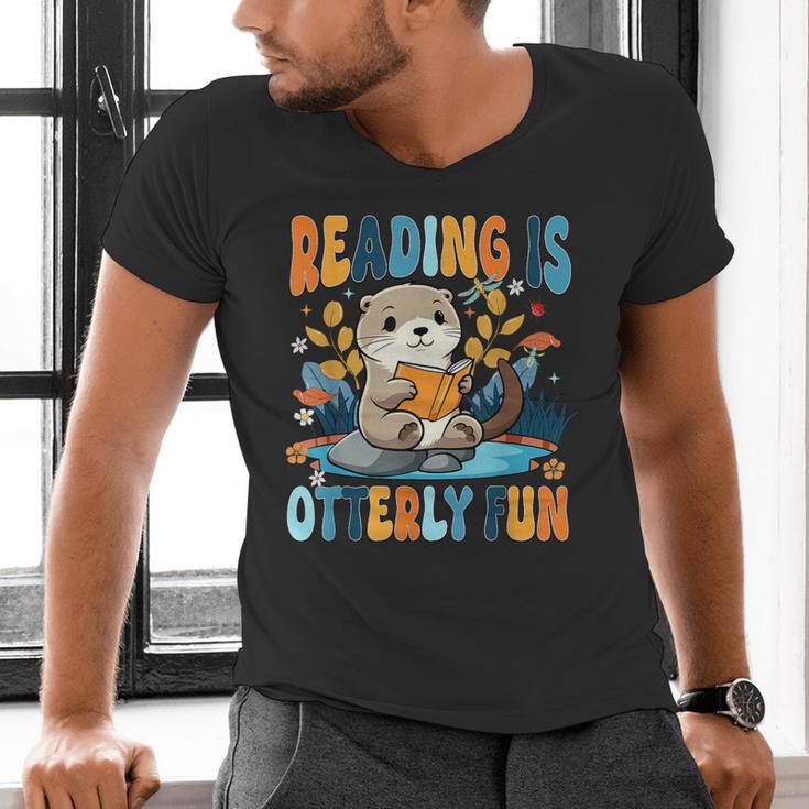 Reading Is Otterly Fun Sea Otter Book Lover Bookworm Men's V-Neck T-Shirt Reading Is Otterly Fun Sea Otter Book Lover Bookworm Men's V-Neck T-Shirt