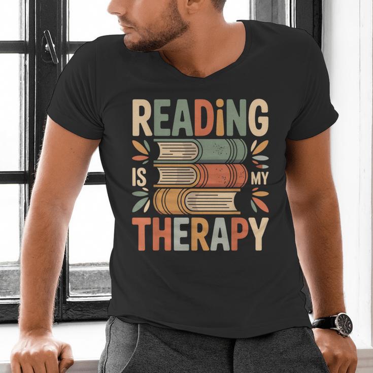 Reading Is My Therapy Book Lover Men's V-Neck T-Shirt