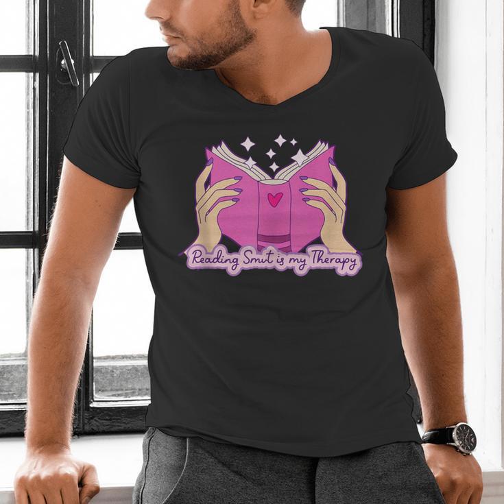 Reading Smut Is My Therapy Romance Book Reader Humor Men's V-Neck T-Shirt