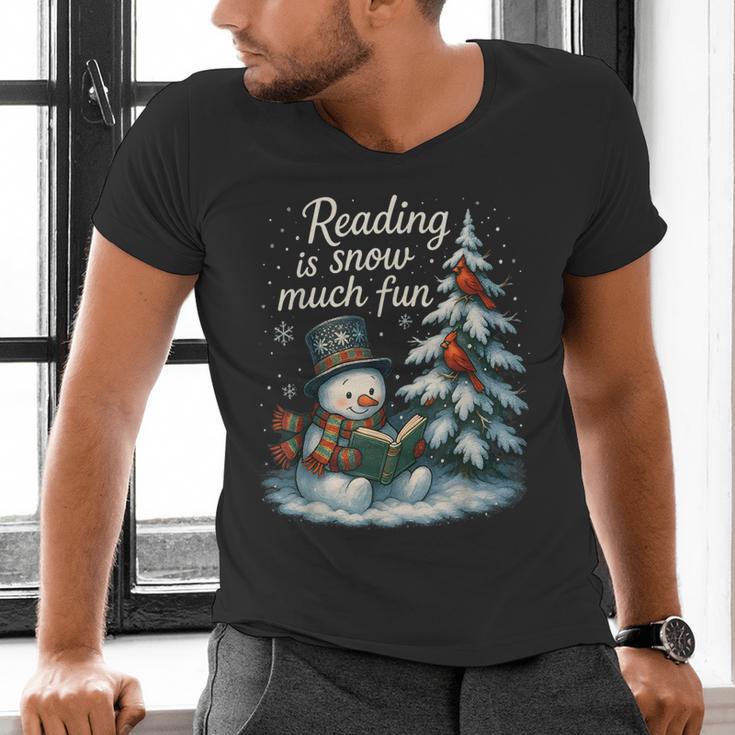 Reading Is Snow Much Fun Christmas Books Snowman Bookworm Men's V-Neck T-Shirt