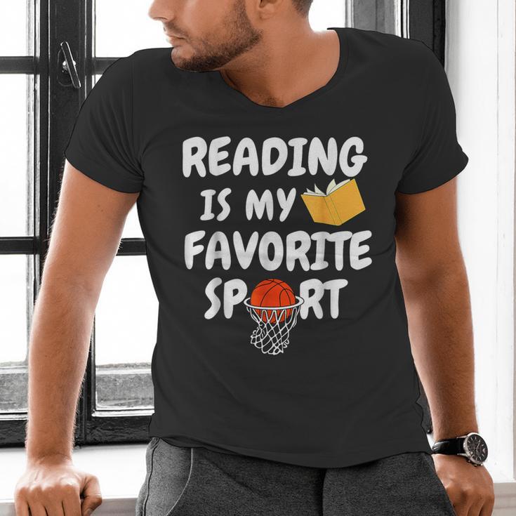 Reading Is My Tee Favorite Sport Basketball World Book Day Men's V-Neck T-Shirt Reading Is My Tee Favorite Sport Basketball World Book Day Men's V-Neck T-Shirt