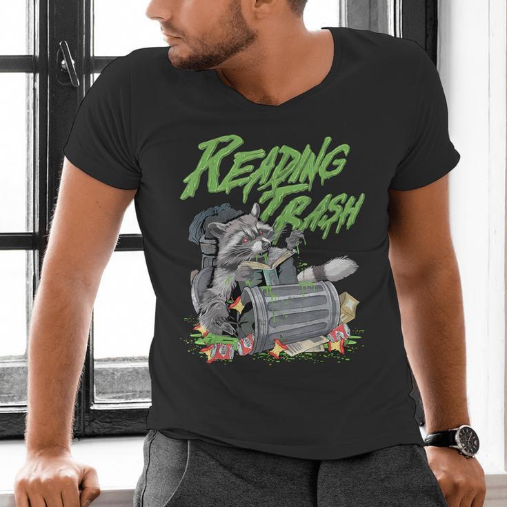 Reading Trash Racoon Bookworm Bookish Librarian Book Lover Men's V-Neck T-Shirt