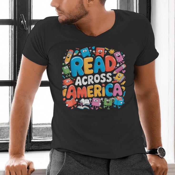 Reads Across Tee America Books Reader Reading Teacher Men's V-Neck T-Shirt