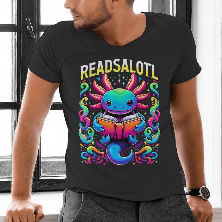 Readsalotl Axolotl Book Lovers Axolotls Men's V-Neck T-Shirt