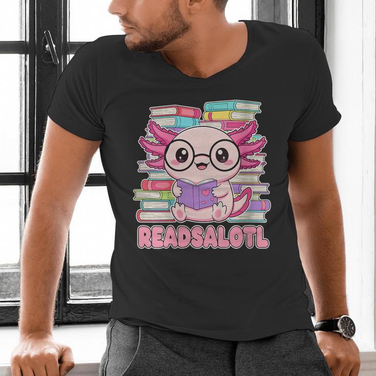 Readsalotl Axolotl Reading Book Bookworm Men's V-Neck T-Shirt Readsalotl Axolotl Reading Book Bookworm Men's V-Neck T-Shirt