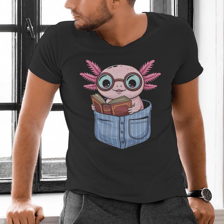 Readsalotl Axolotl Reading Book Lover Reading Pocket Axolotl Men's V-Neck T-Shirt