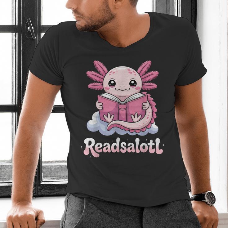 Readsalotl Axolotl Reading Cute Book Lover Bookworm Men's V-Neck T-Shirt