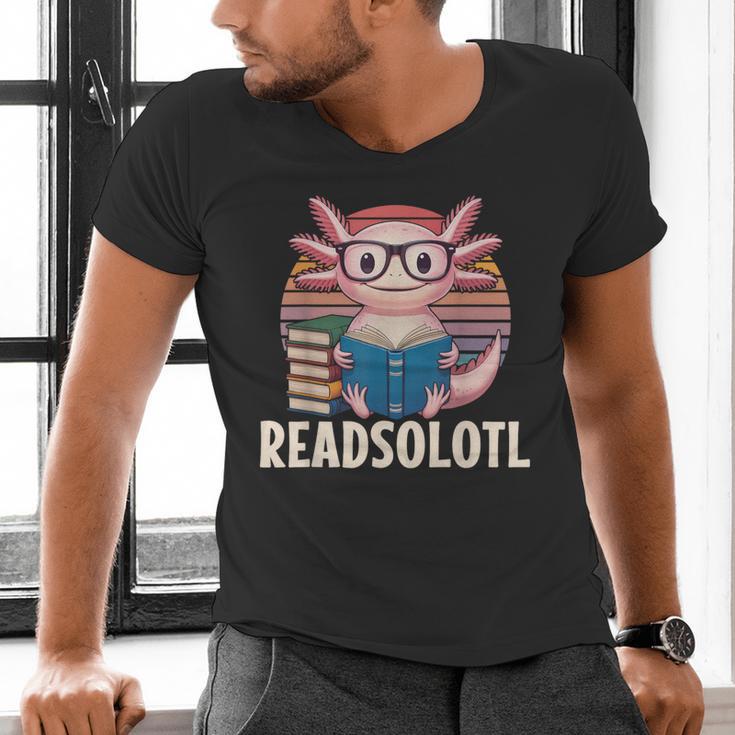 Readsolotl Axolotl Reading Book Lover Kawaii Bookworms Men's V-Neck T-Shirt