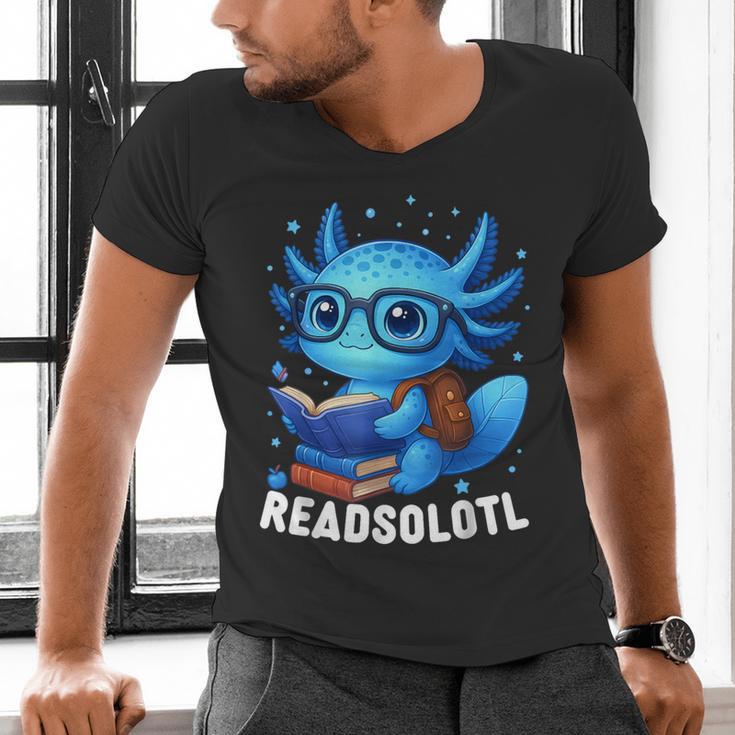 Readsolotl Blue Kawaii Axolotl Book Lover Reading Men's V-Neck T-Shirt Readsolotl Blue Kawaii Axolotl Book Lover Reading Men's V-Neck T-Shirt