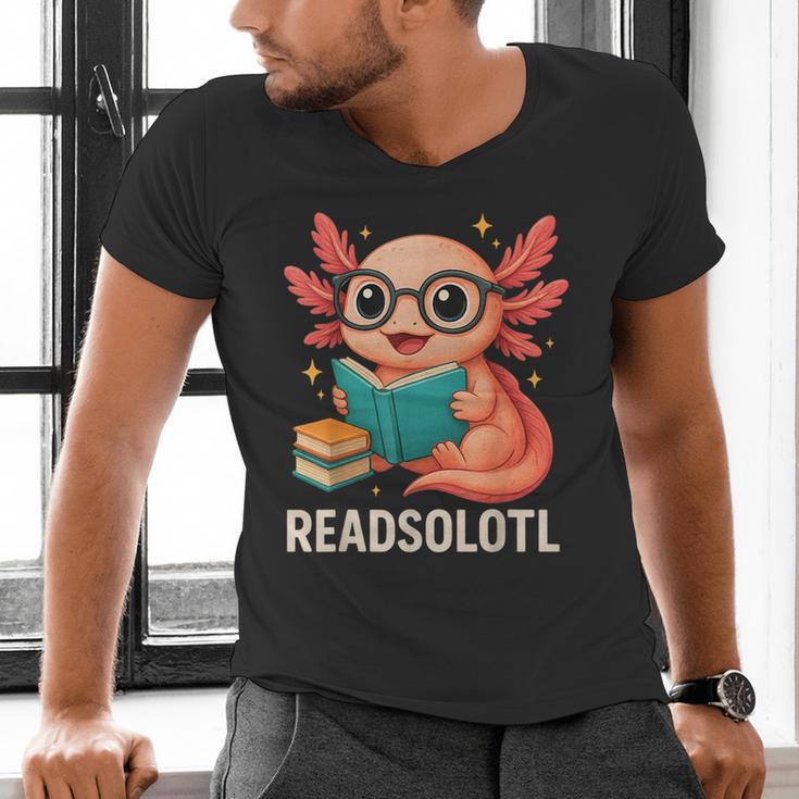 Readsolotl Kawaii Axolotl Reading Book Lover Men's V-Neck T-Shirt