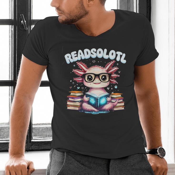 Readsolotl Pink Kawaii Axolotl Read Book Lover Reading Men's V-Neck T-Shirt Readsolotl Pink Kawaii Axolotl Read Book Lover Reading Men's V-Neck T-Shirt
