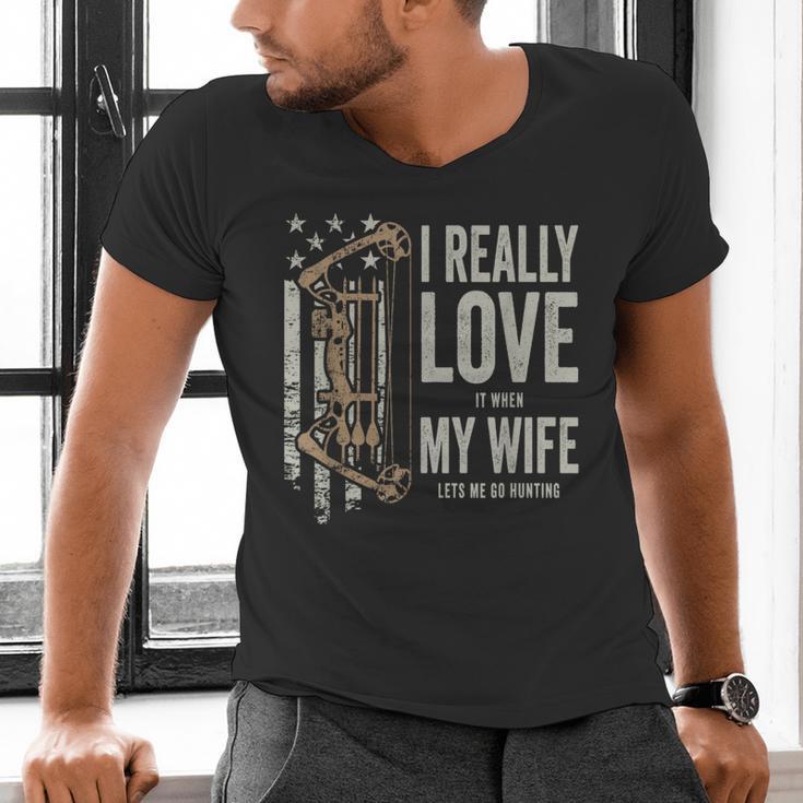 I Really Love It When My Wife Lets Me Go Hunting Dad Men's V-Neck T-Shirt