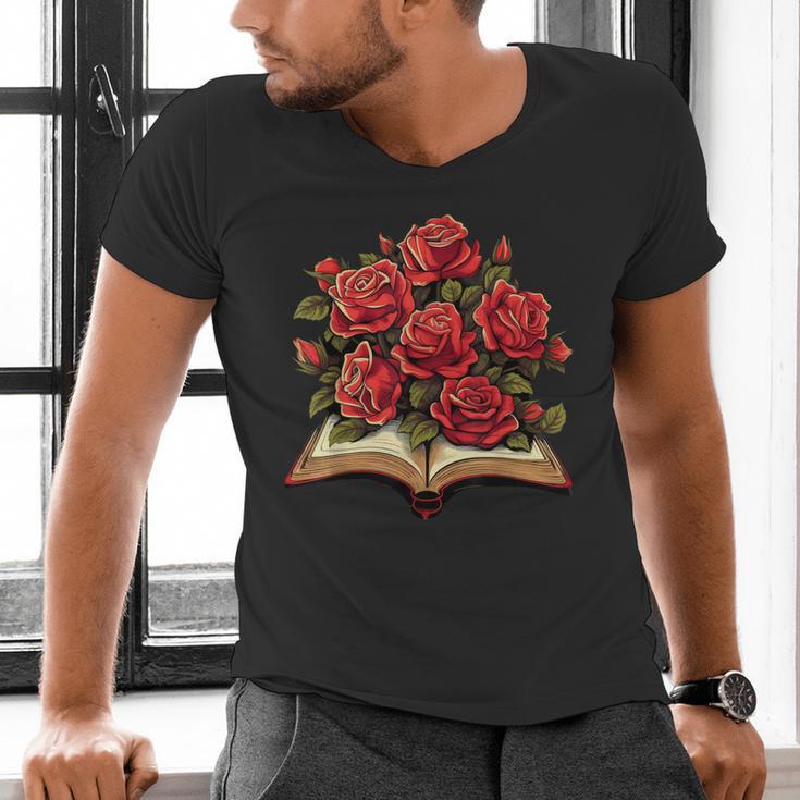 Red Roses Flowers Book Floral Men's V-Neck T-Shirt