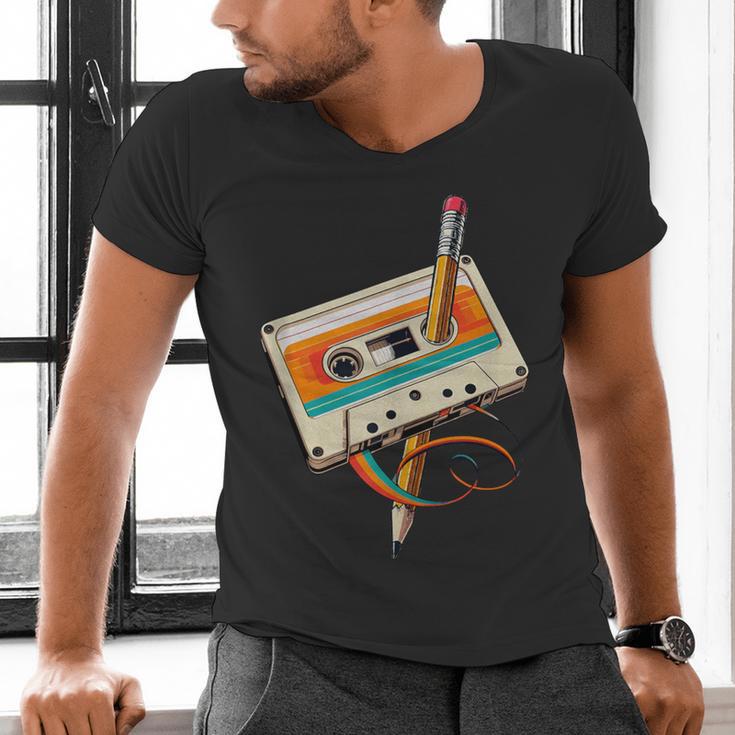 Retro Cassette Tape & Pencil Rewind Nostalgia Party 80s 90s Men's V-Neck T-Shirt