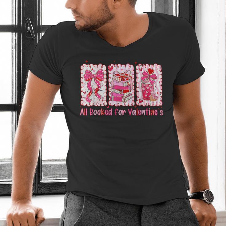 Retro Coquette Bow All Booked For Valentines Book Lover Cute Men's V-Neck T-Shirt