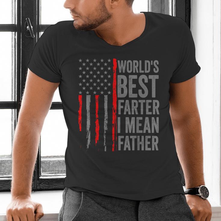 Retro Dad World's Best Farter I Mean Father Vintage Flag Usa Men's V-Neck T-Shirt