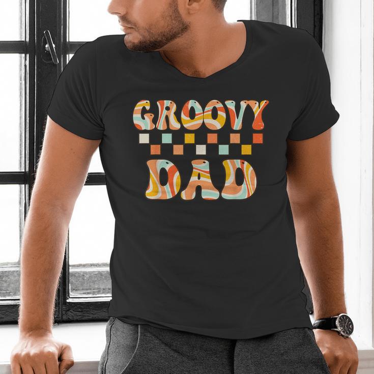 Retro Groovy Dad Matching Family 1st Birthday Party Men's V-Neck T-Shirt