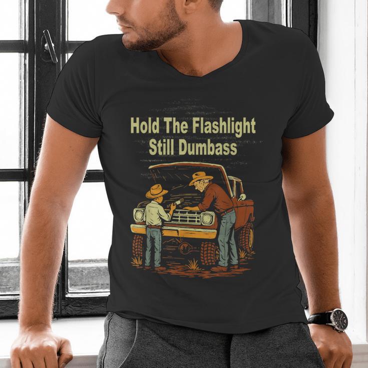 Retro Hold The Flashlight Still Dumbass Car Fixing Dad Son Men's V-Neck T-Shirt Retro Hold The Flashlight Still Dumbass Car Fixing Dad Son Men's V-Neck T-Shirt