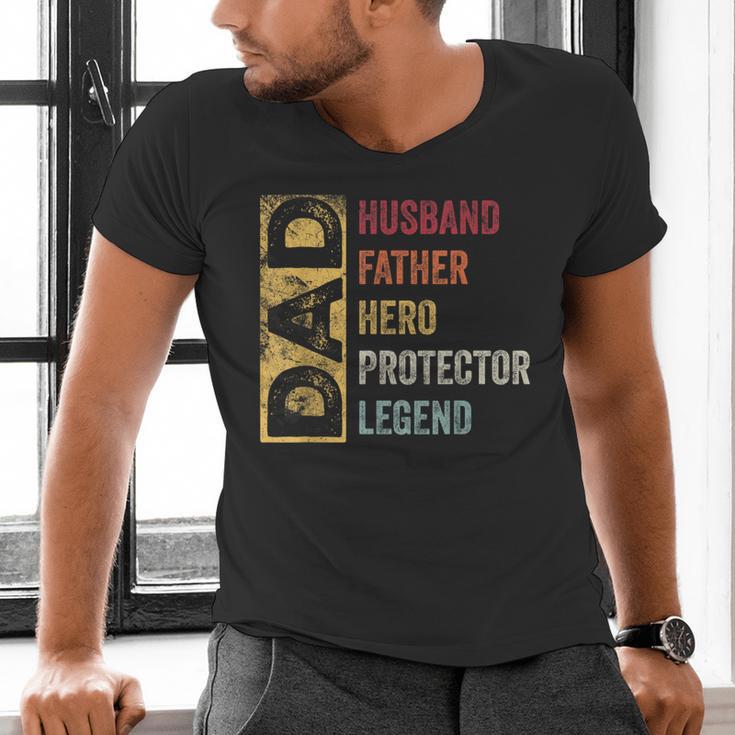 Retro Husband Father Hero Protector Legend Father Day Dad Men's V-Neck T-Shirt Retro Husband Father Hero Protector Legend Father Day Dad Men's V-Neck T-Shirt