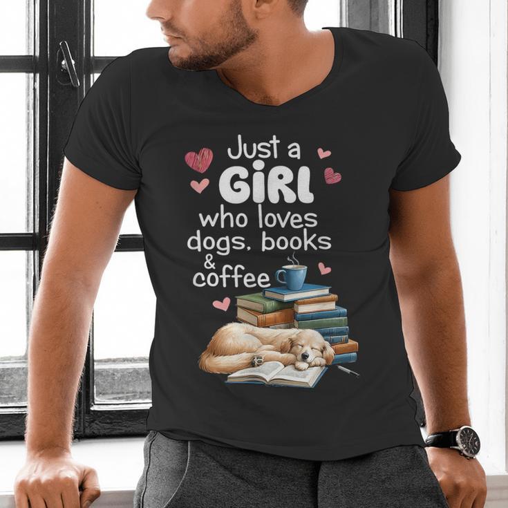 Retro Just A Girl Who Love Dogs Books And Coffee Bookworm Men's V-Neck T-Shirt