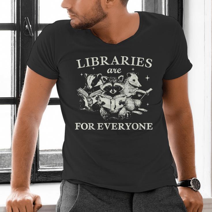Retro Libraries Are For Everyone Racoon Reading Book Lover Men's V-Neck T-Shirt Retro Libraries Are For Everyone Racoon Reading Book Lover Men's V-Neck T-Shirt