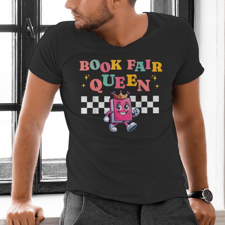 Retro Library Book Fair Queen School Reading Girls Women's Men's V-Neck T-Shirt