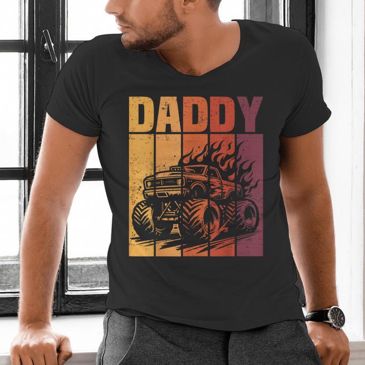 Retro Monster Truck Daddy Matching Family Birthday Party Men's V-Neck T-Shirt