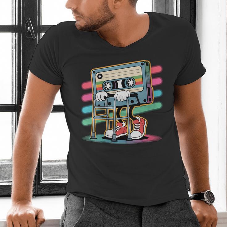 Retro Old Cassette Tape Cartoon With Walker Nostalgia Men's V-Neck T-Shirt