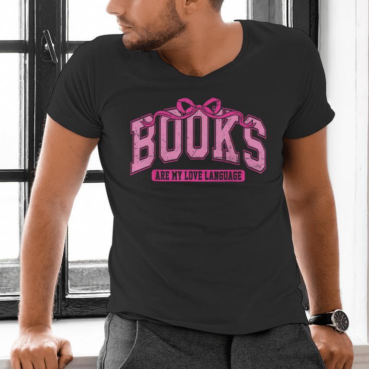 Retro Pink Coquette Bow Valentine Book Lover Varsity Men's V-Neck T-Shirt