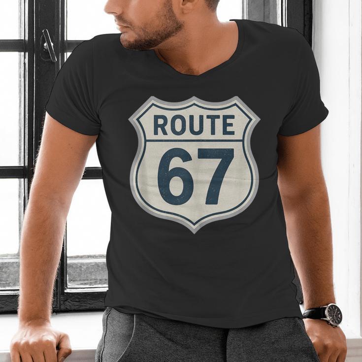 Retro Route 67 Highway Sign Vintage Road Nostalgia Men's V-Neck T-Shirt