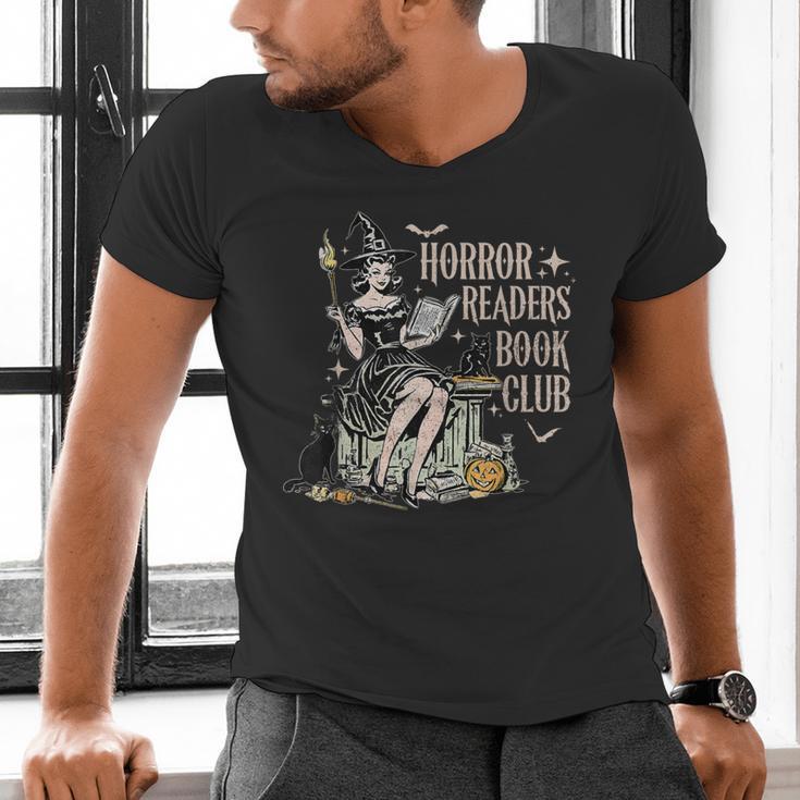 Retro Scary Horror Readers Book Club Spooky Halloween Men's V-Neck T-Shirt Retro Scary Horror Readers Book Club Spooky Halloween Men's V-Neck T-Shirt