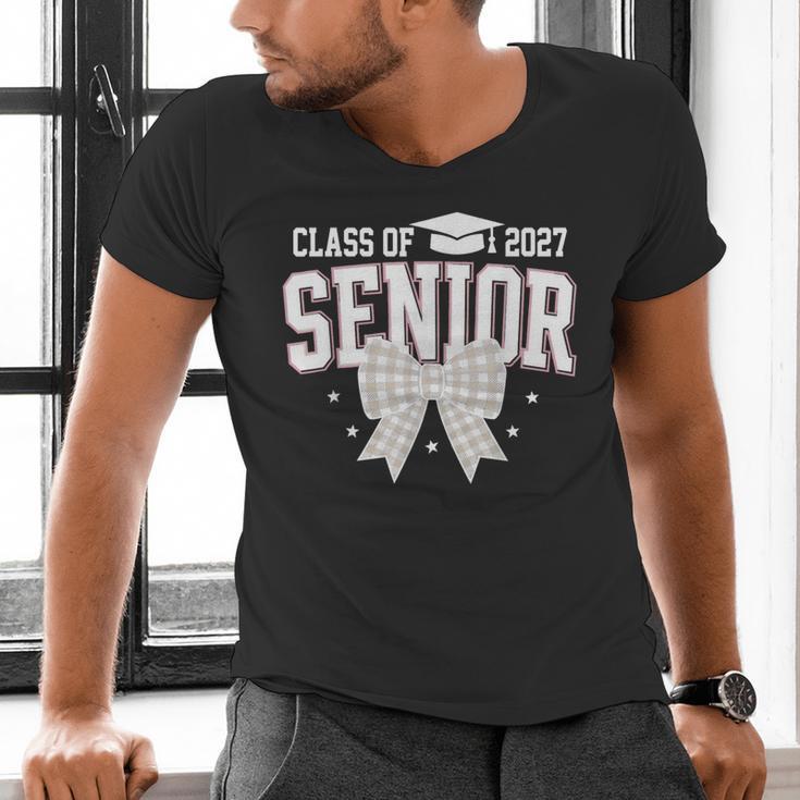 Retro Senior 2027 Girl Coquette Bow Class Of 2027 Graduation Men's V-Neck T-Shirt