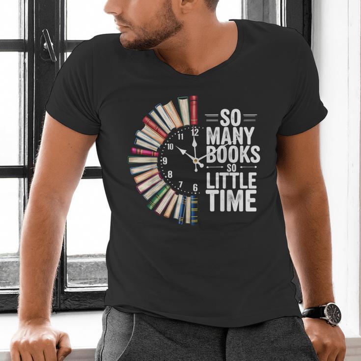 Retro So Many Books Little Time Book Clock Reading Men's V-Neck T-Shirt