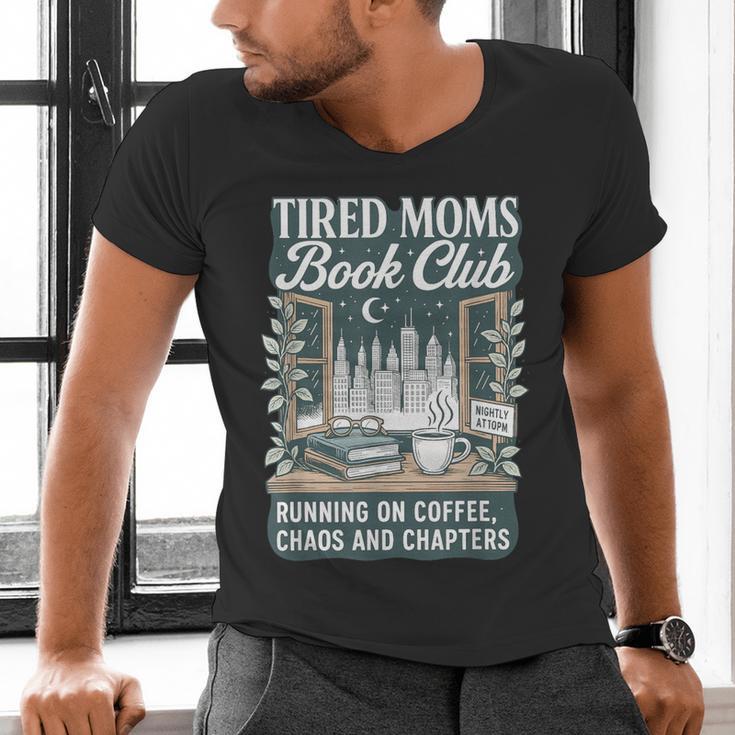 Retro Tired Moms Book Club Bookish Booktrovert Mother's Day Men's V-Neck T-Shirt