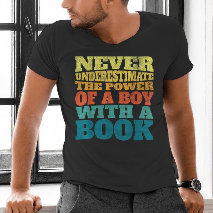 Retro Never Underestimate The Power Of a Boy With a Book Men's V-Neck T-Shirt