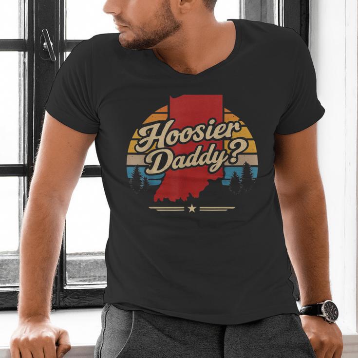 Retro Vintage US States Hoosier Daddy State Outline Desig Men's V-Neck T-Shirt Retro Vintage US States Hoosier Daddy State Outline Desig Men's V-Neck T-Shirt