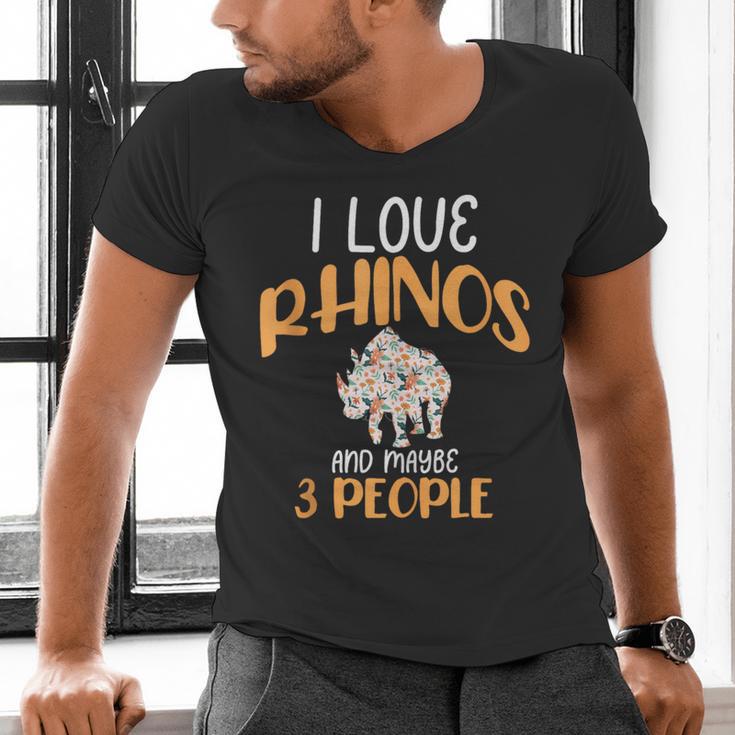 I Like Rhinos And Maybe 3 People Introvert Animal Men's V-Neck T-Shirt