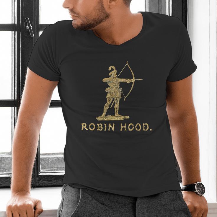 Robin Hood The Archer Book Cover Illustration In Gold Men's V-Neck T-Shirt
